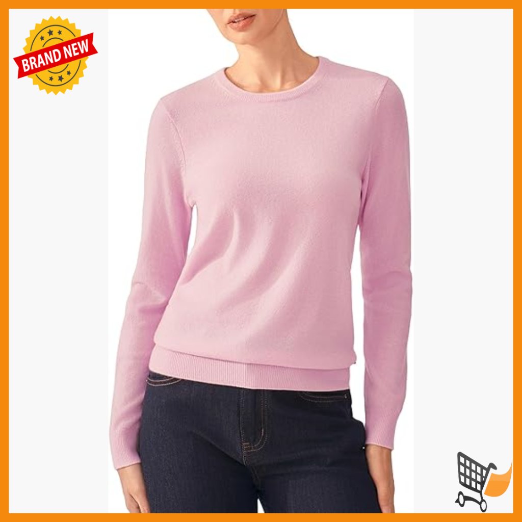 100% Pure Cashmere Crewneck Pullover Sweater Long Sleeve Women's Regular Fit